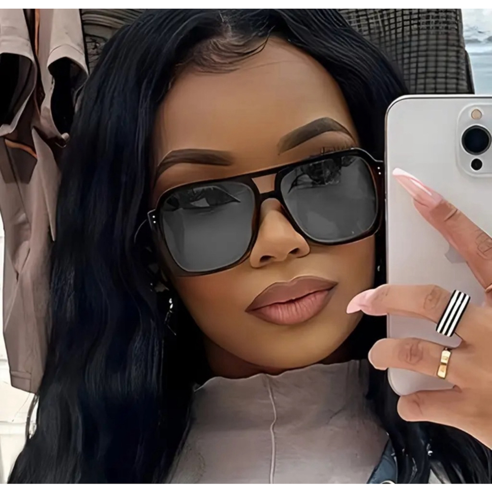 Square Black Framed Sunglasses with Gray Lenses